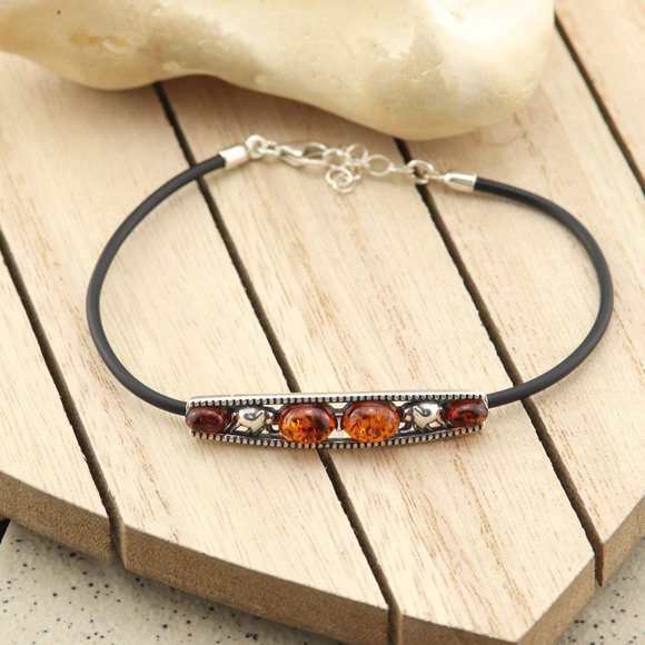 Sterling silver bracelet with natural Baltic amber - Picture 3 of 7